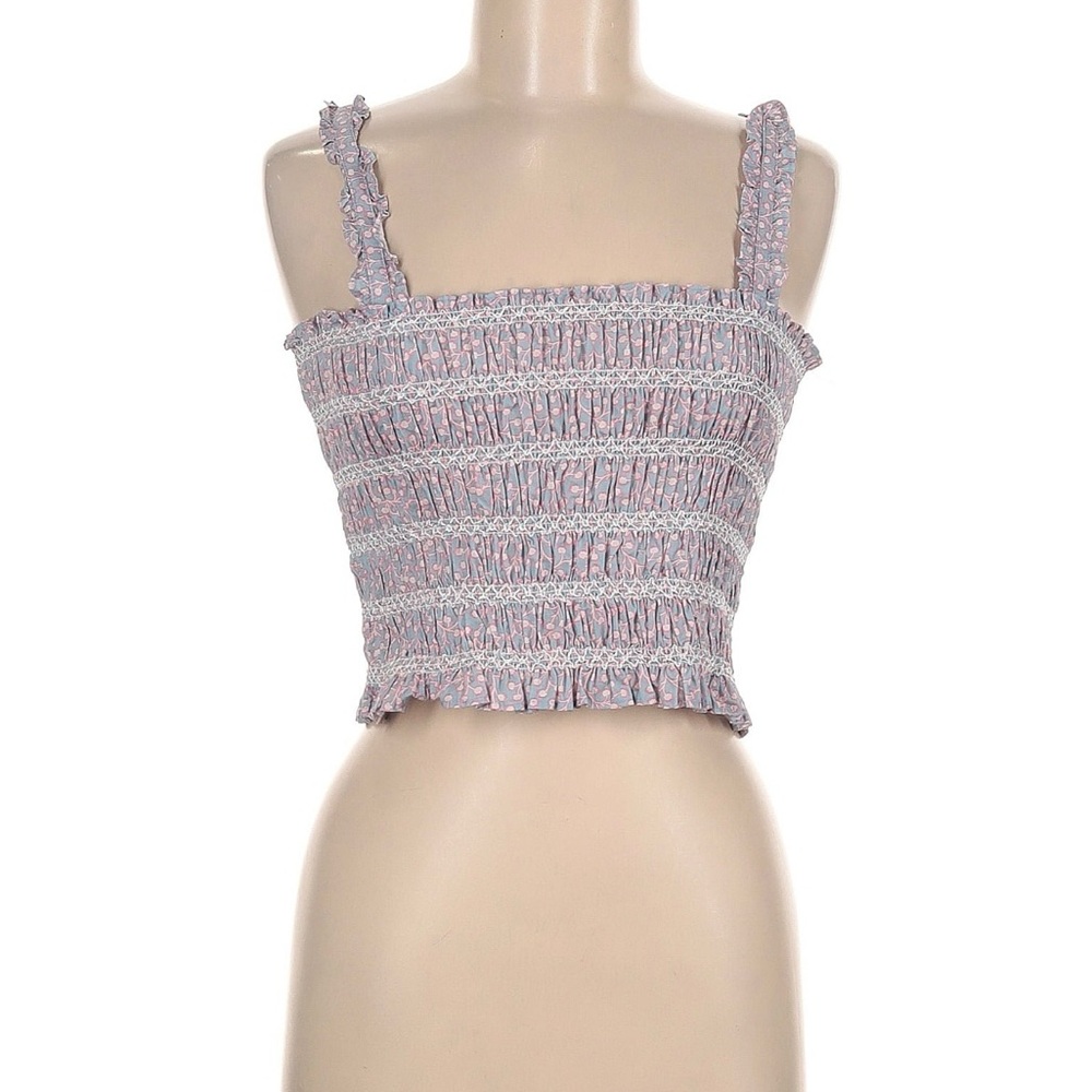 French Connection Purple Smocked Crop Tank Top - Picture 1 of 4